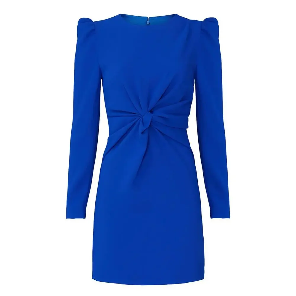 Pinko Blue Twist Sheath Dress Size 4 Career Polished Long Sleeve Designer $375 - Picture 5 of 9